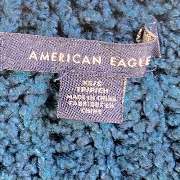 5/$25 American Eagle Outfitters Turquoise Open Front Chunky Knit Cardigan XS - Picture 6 of 13